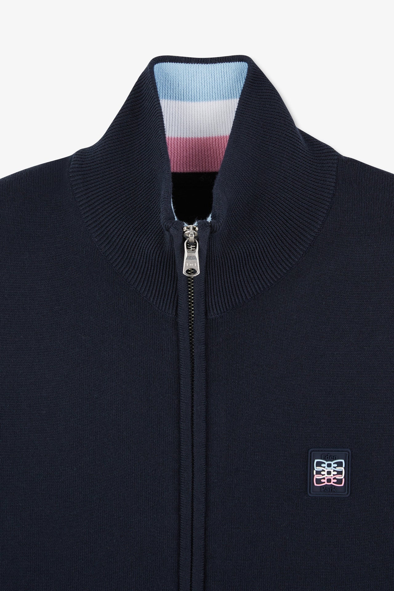 Navy cotton zipped jumper cardigan with tri-colour emblem