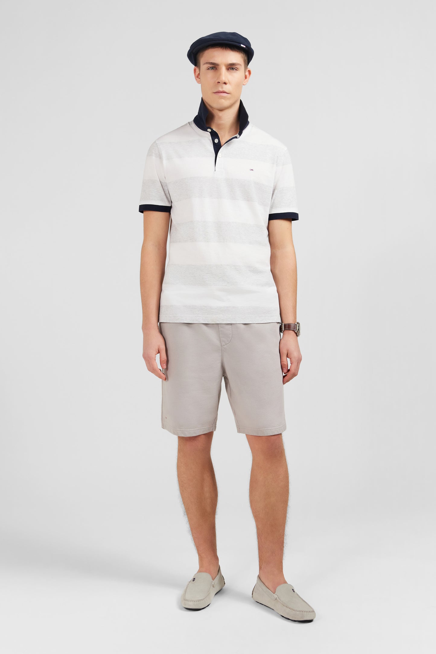 Polo rayé blanc à manches courtes