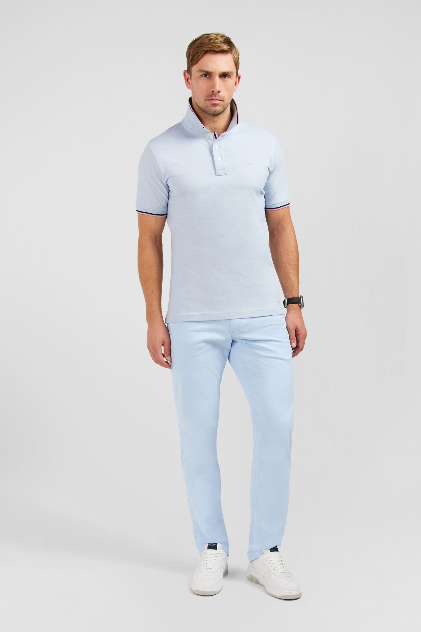 Polo bleu clair en coton Pima - Image 1