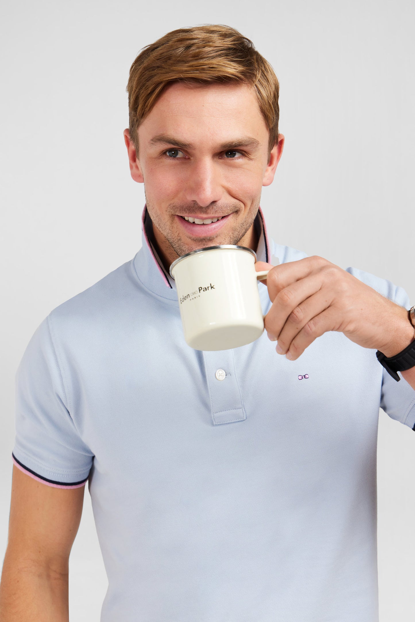 Polo bleu clair en coton Pima