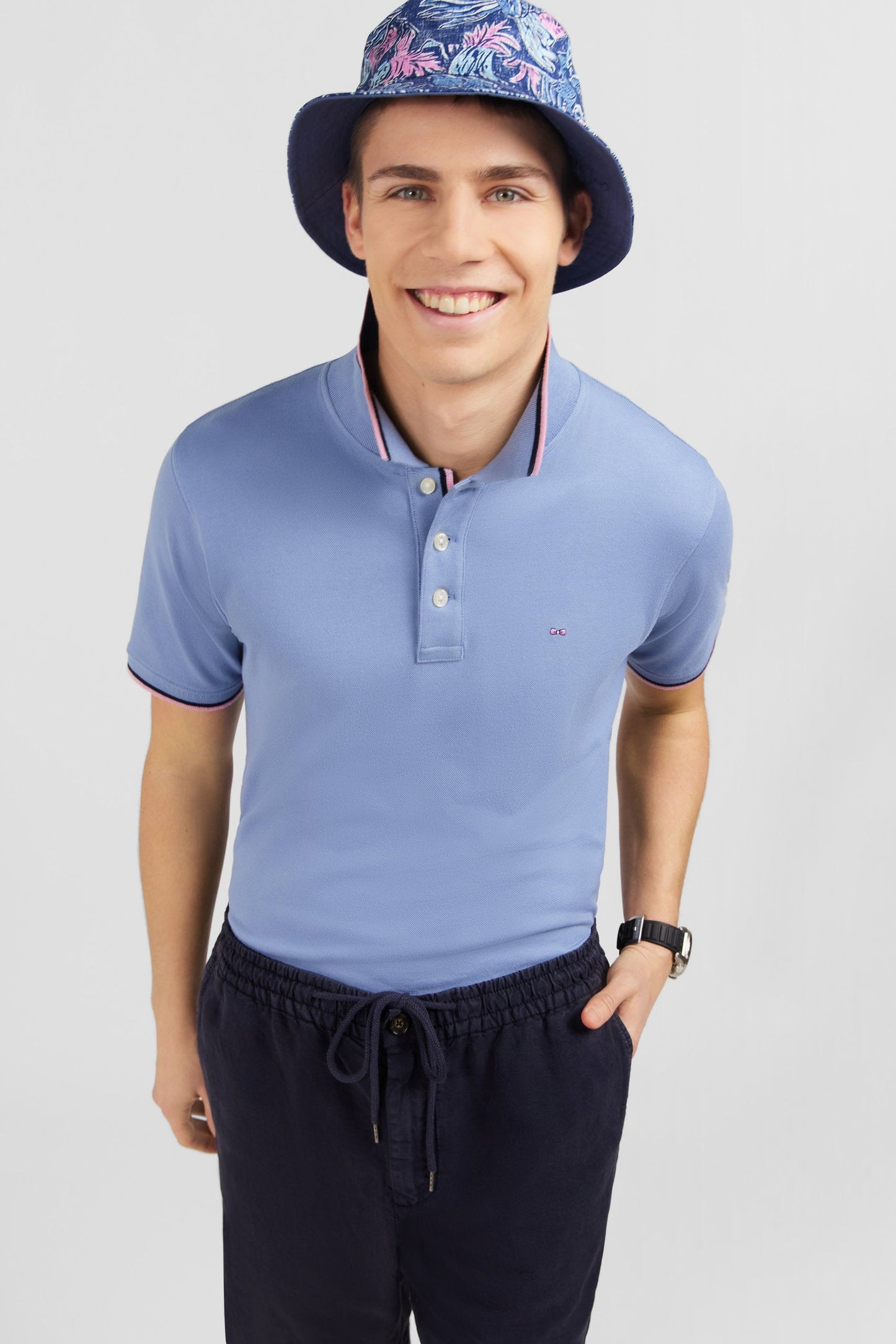 Polo bleu en coton Pima - Image 1