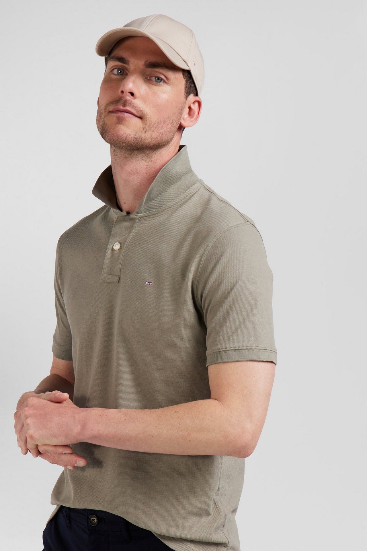 Polo beige uni à manches courtes