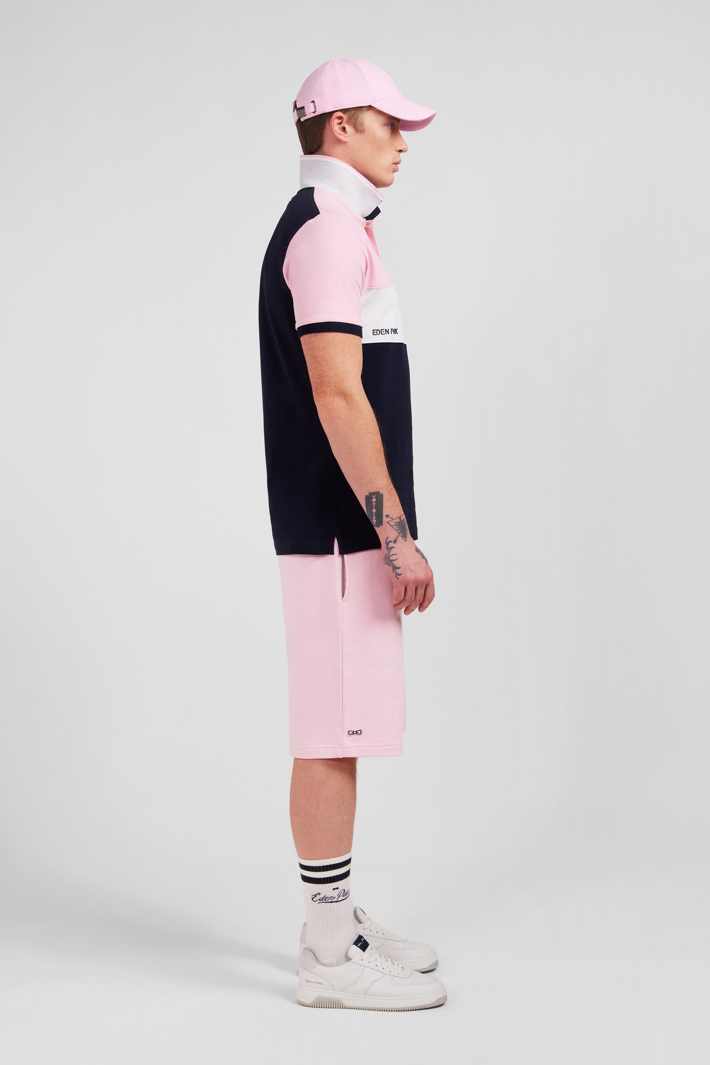 Polo colorblock rose à manches courtes