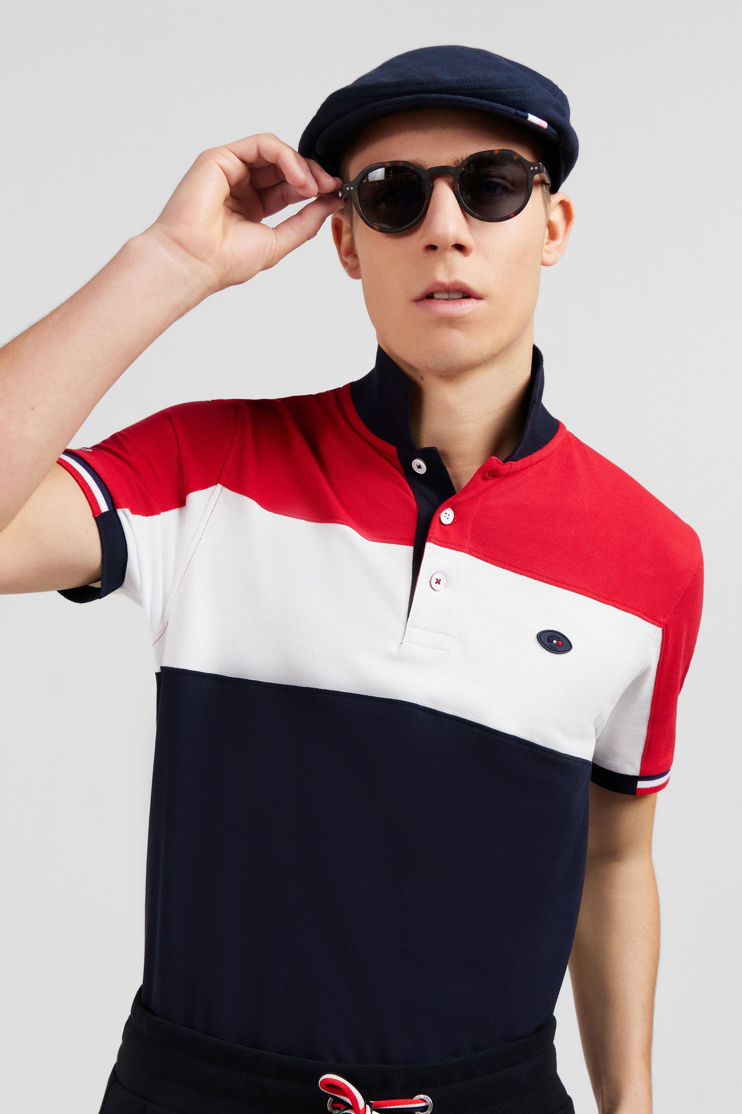 Polo colorblock rouge en coton piqué à broderie XV de France