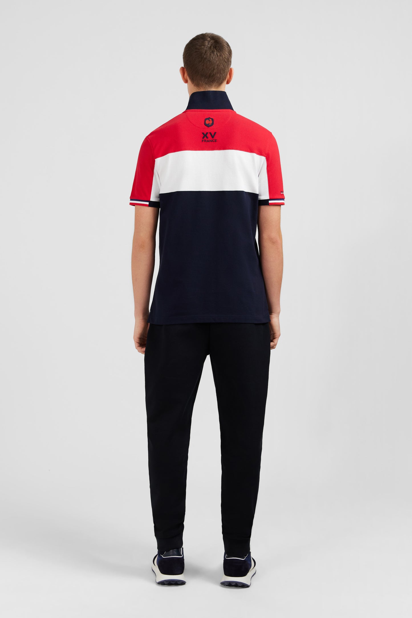 Polo colorblock rouge en coton piqué à broderie XV de France
