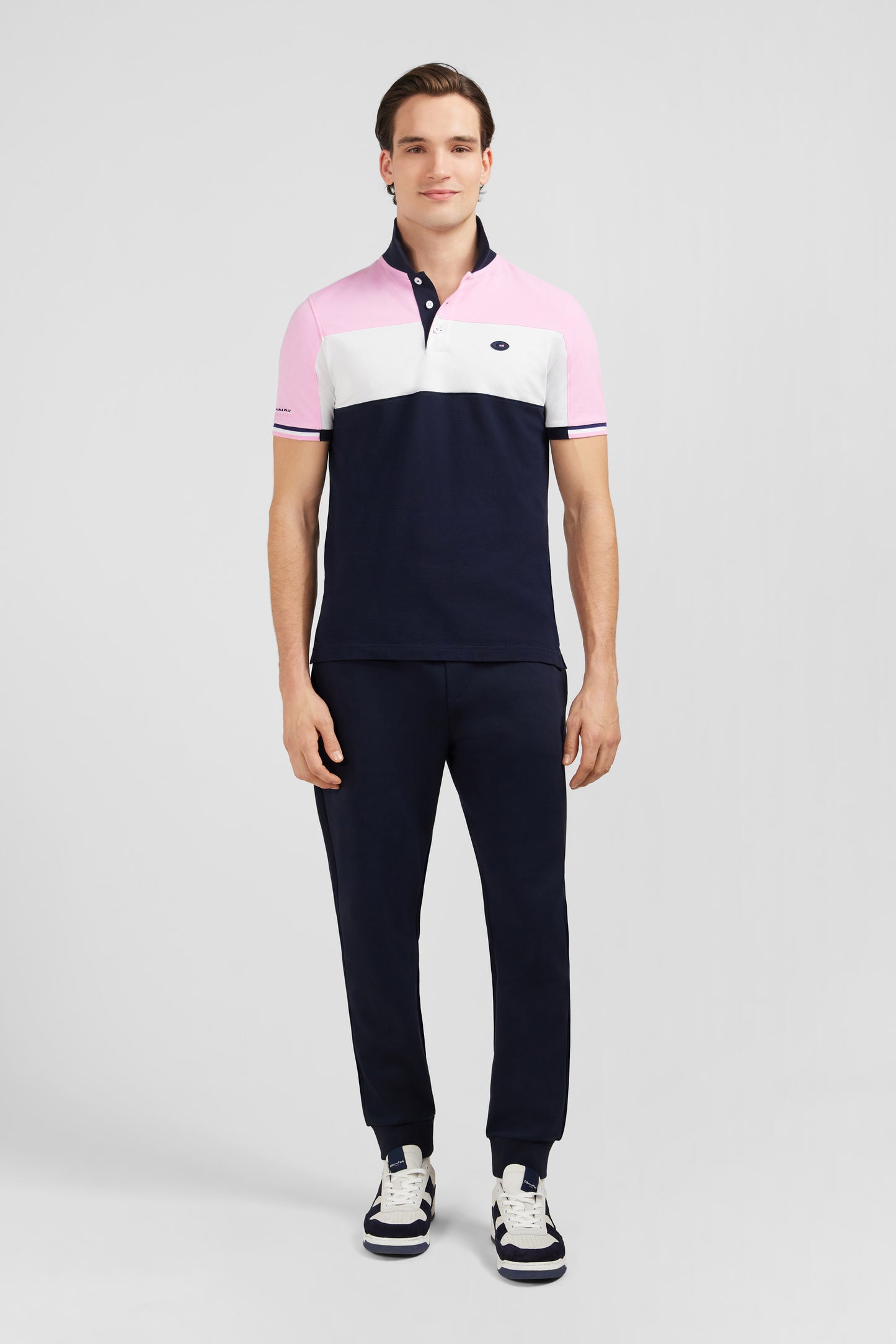 Polo colorblock rose en coton piqué à broderie XV de France