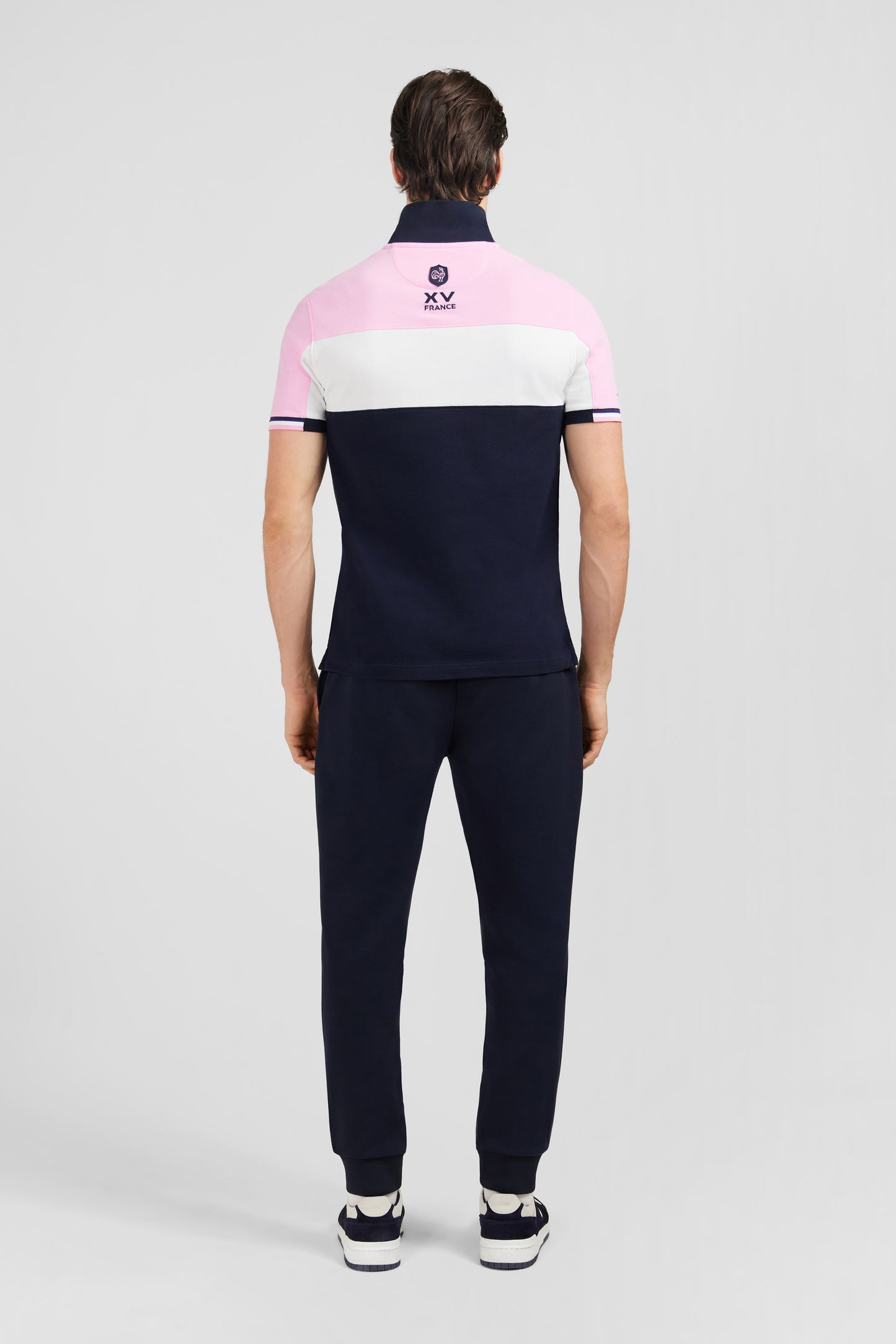 Polo colorblock rose en coton piqué à broderie XV de France