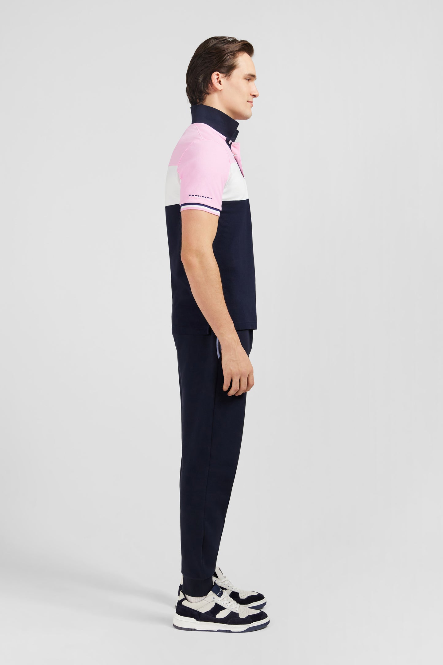 Polo colorblock rose en coton piqué à broderie XV de France