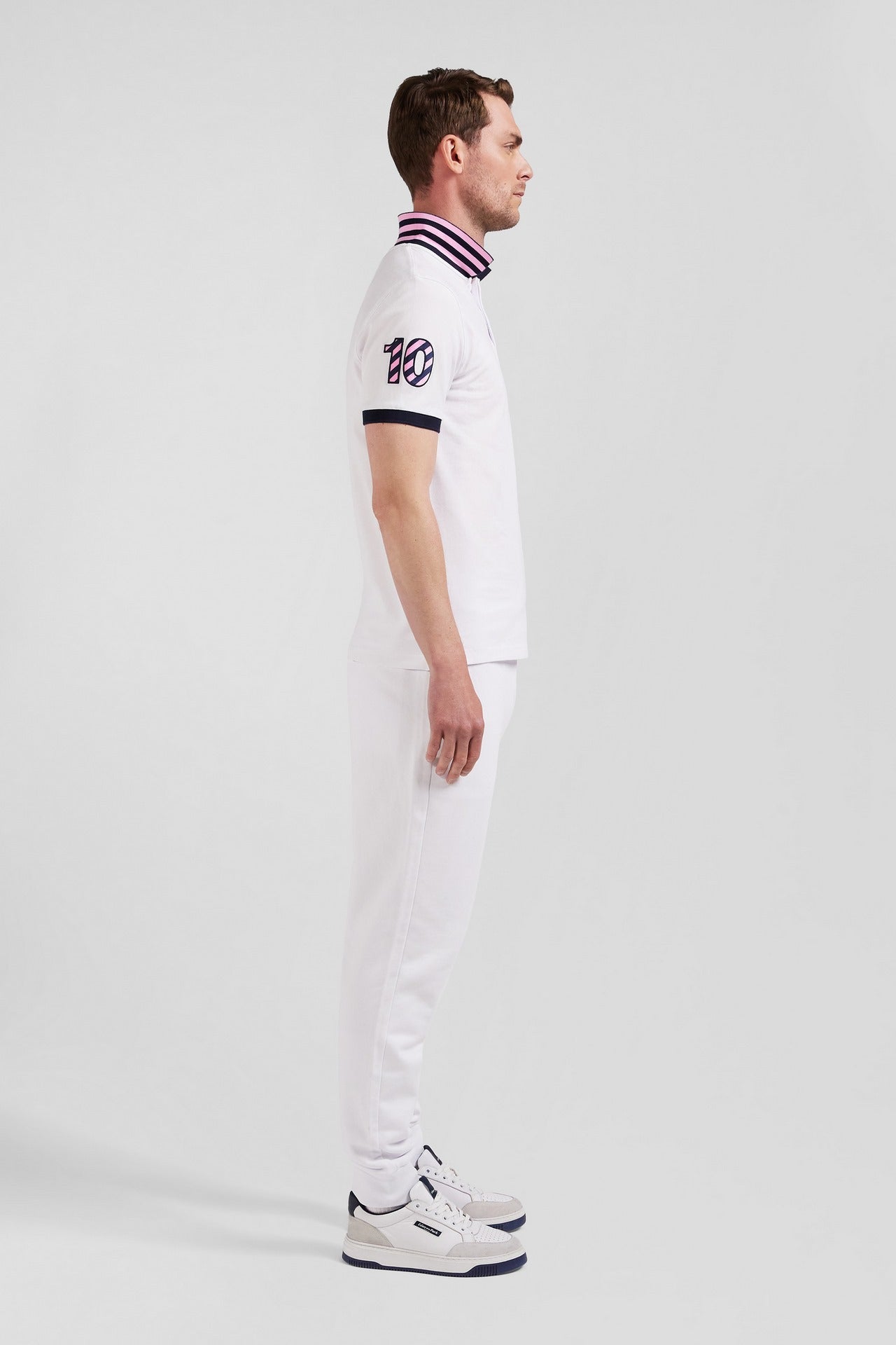 White short-sleeved polo shirt number 10