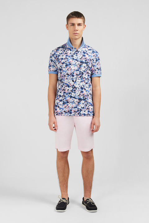 Polo bleu clair imprimé fleurs à manches courtes - Image 1