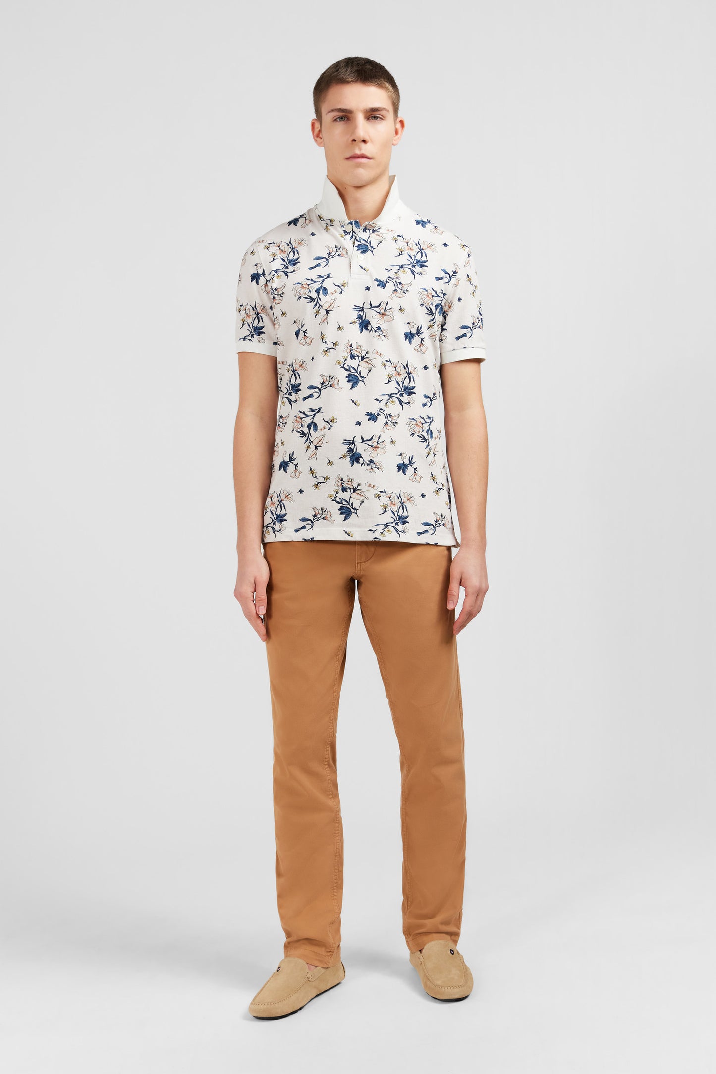 Polo blanc imprimé exclusif fleuri