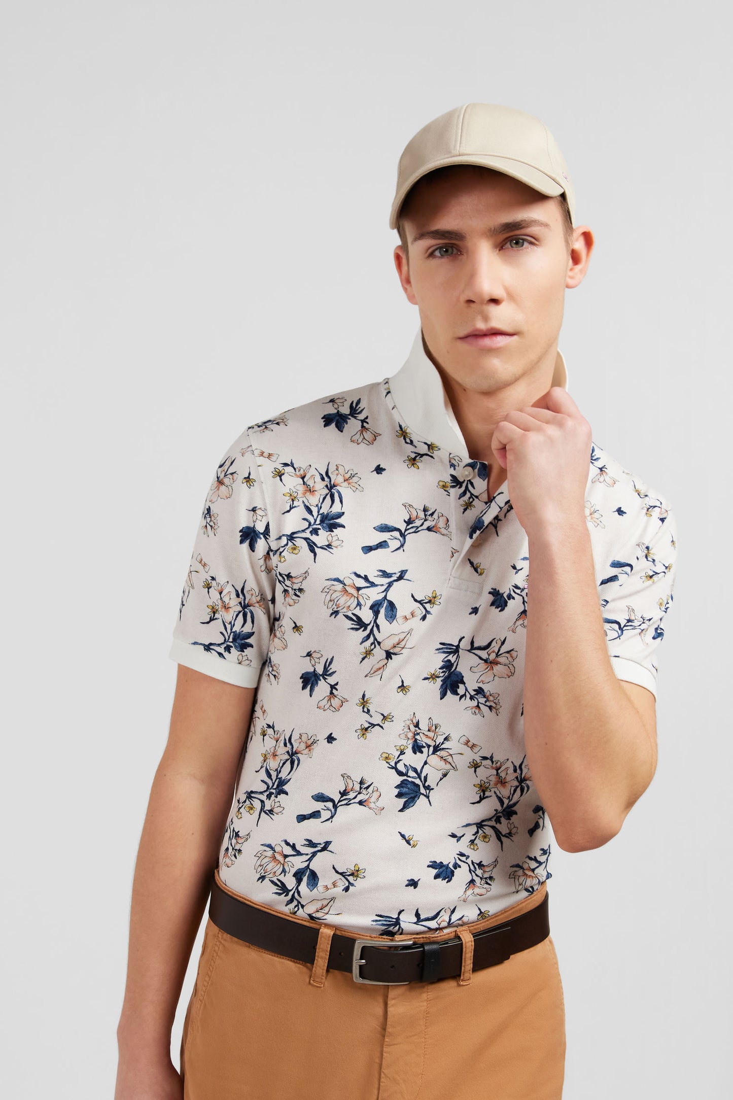 Polo blanc imprimé exclusif fleuri
