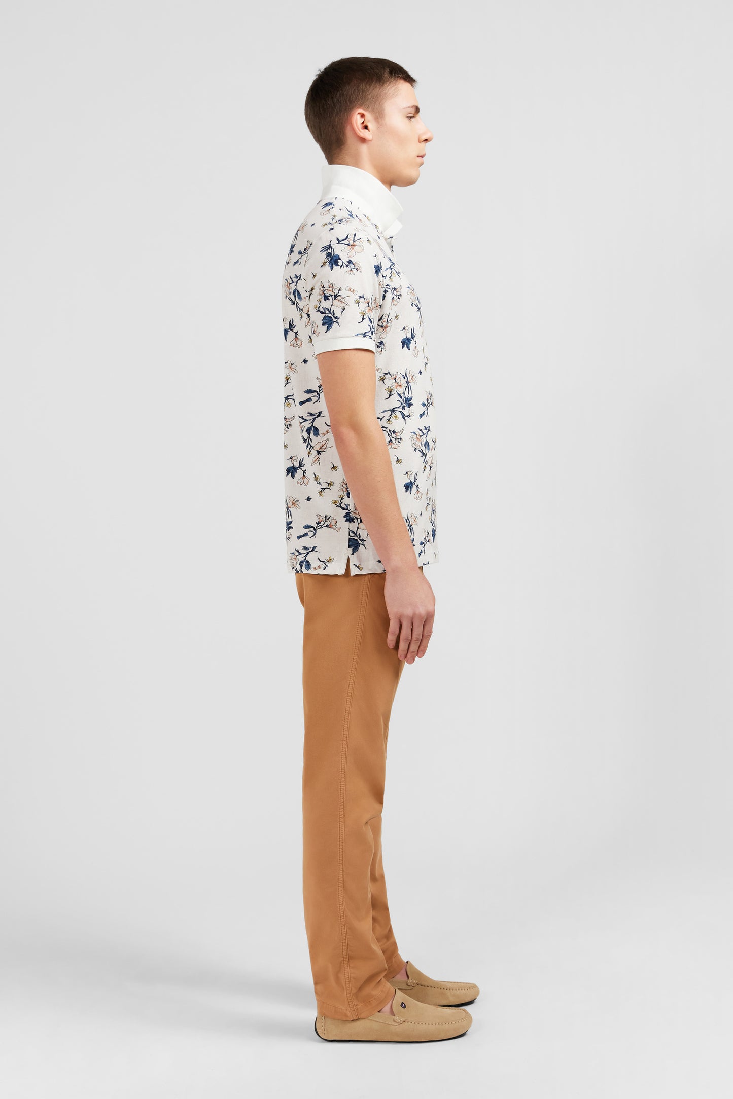 Polo blanc imprimé exclusif fleuri