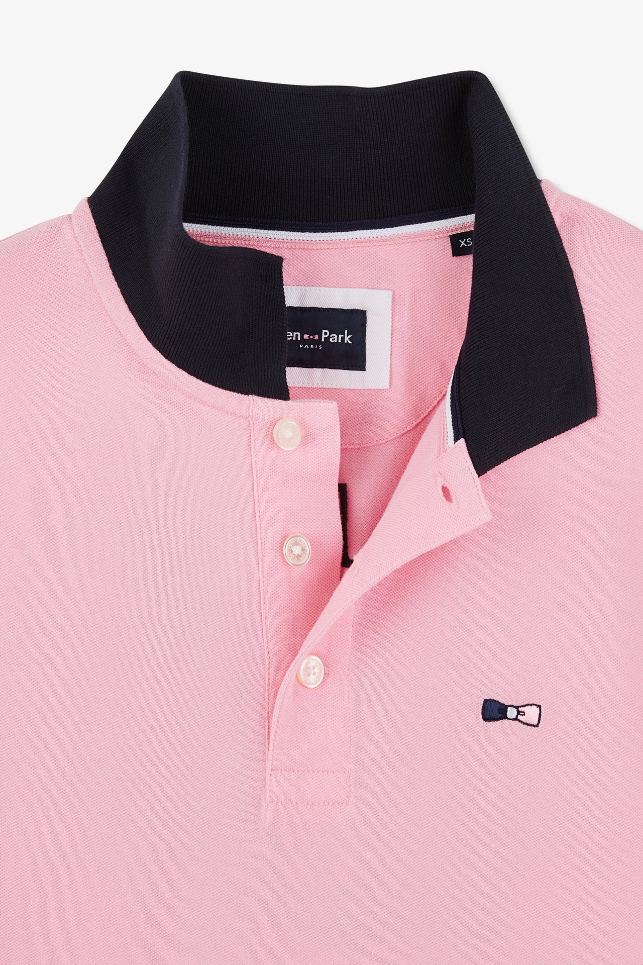 Polo manches courtes rose tricolore en piqué coton détails nœuds - Image 8