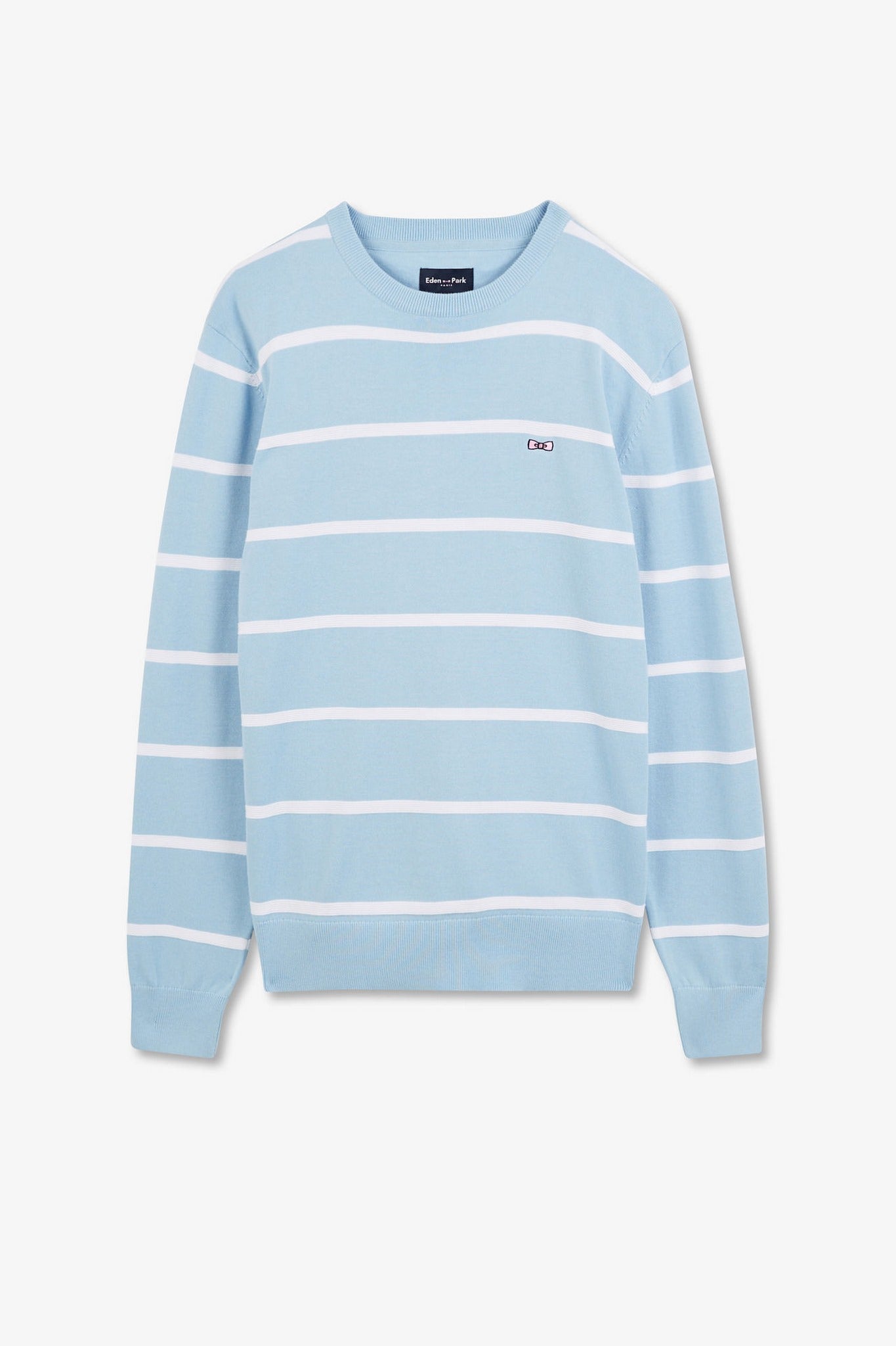 Pull jeu de maille rayé bleu clair