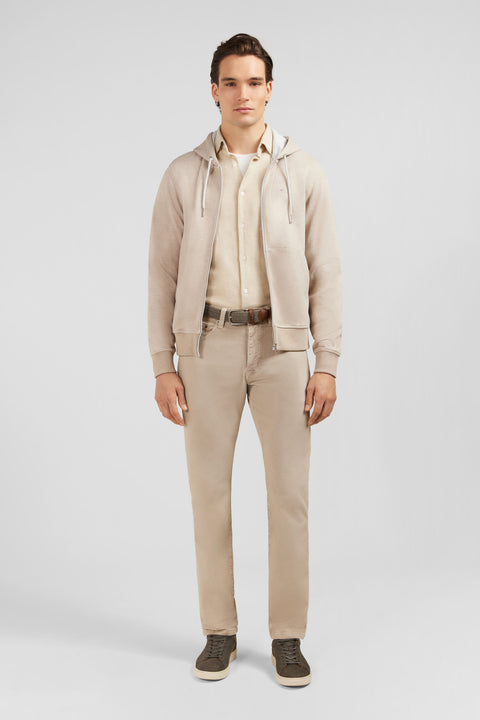 Sweat zippé à capuche beige - Image 1