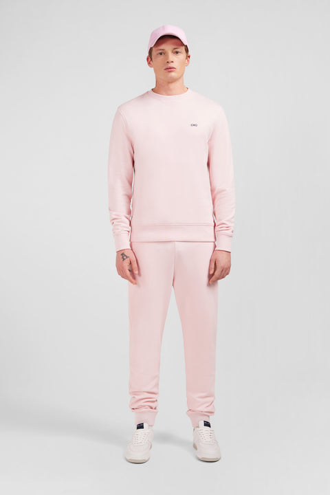 Pink fleece round-neck sweatshirt with bow tie embroidery - Image 1
