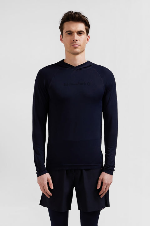 Sweatshirt à capuche à manches cerclées bleu marine - Image 2