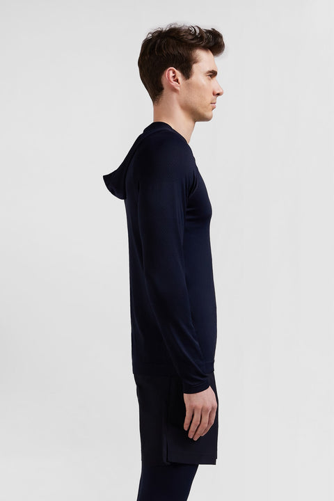 Sweatshirt à capuche à manches cerclées bleu marine - Image 3