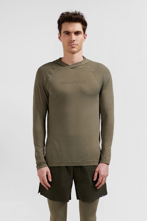 Sweatshirt à capuche à manches cerclées kaki - Image 2