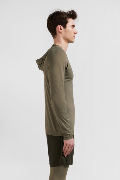 Sweatshirt à capuche à manches cerclées kaki - Image 3
