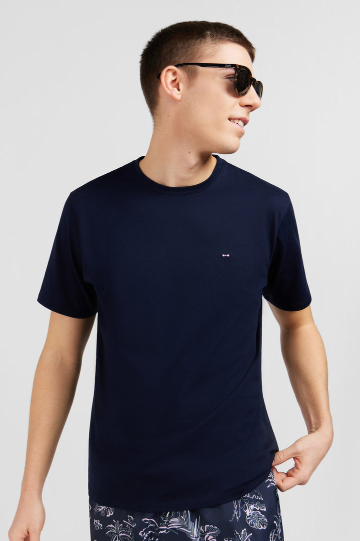 T-shirt bleu foncé en coton flammé