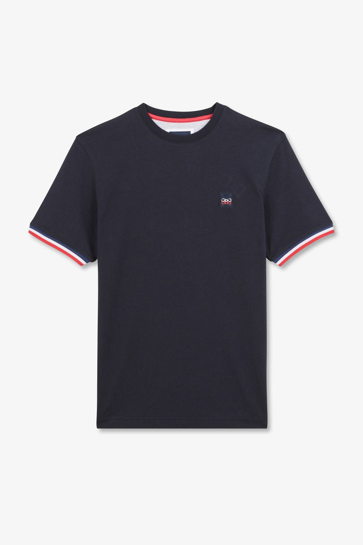 Navy blue short-sleeved T-shirt with embossed logo alt view