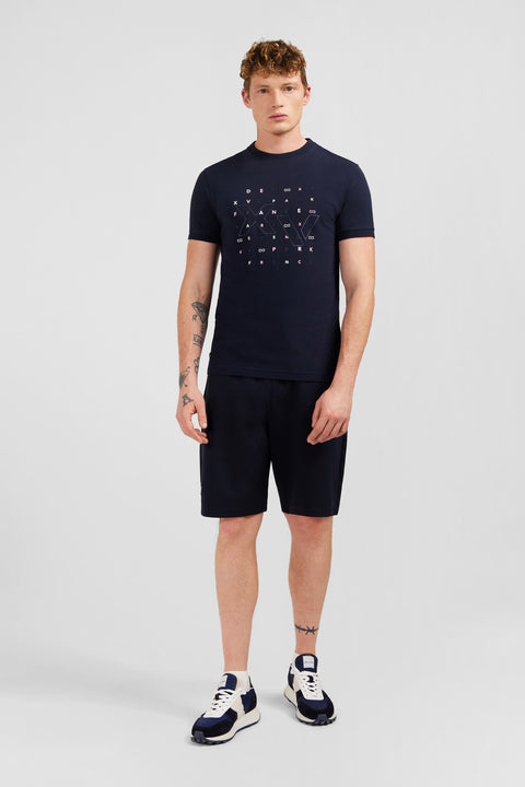 Navy blue printed short-sleeved T-shirt - Image 1
