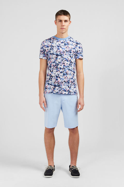 T-shirt bleu en coton piqué imprimé fleuri - Image 1