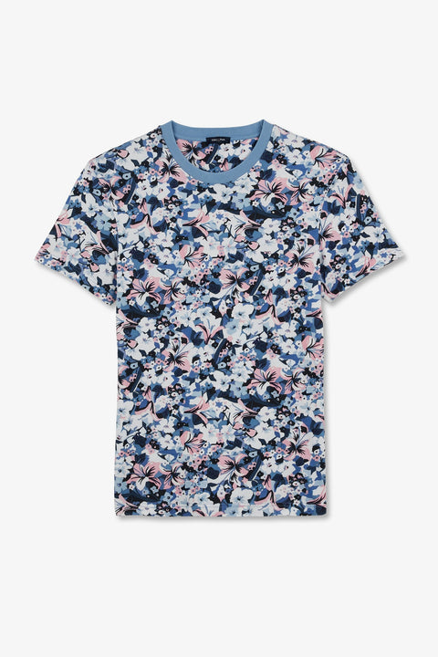 T-shirt bleu en coton piqué imprimé fleuri - Image 2