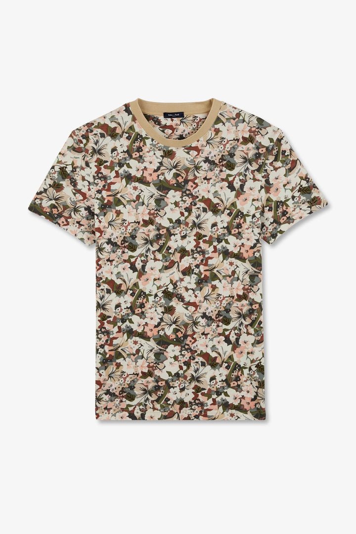 T-shirt écru en coton piqué imprimé fleuri alt view