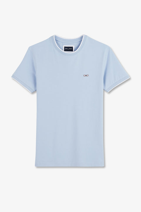 Plain blue short-sleeved T-shirt in stretch cotton - Image 2
