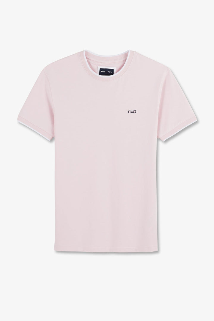 T-shirt manches courtes uni rose en coton stretch alt view