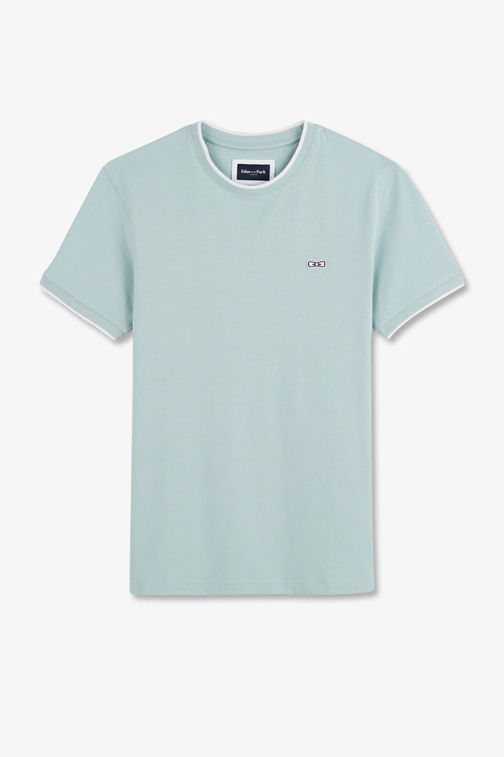 Plain green short-sleeved T-shirt in stretch cotton alt view