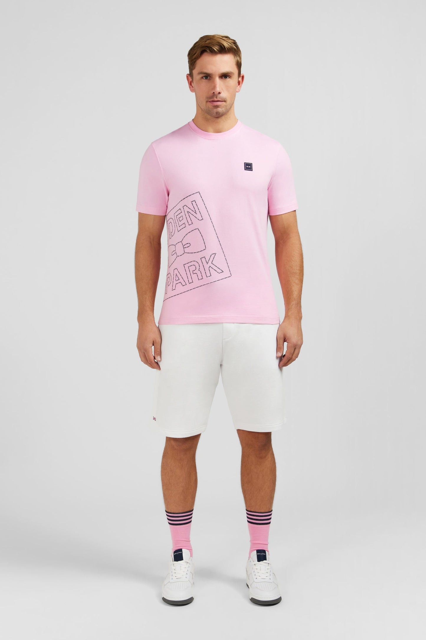 T-shirt manches courtes rose en coton sérigraphie Eden Park - Image 1
