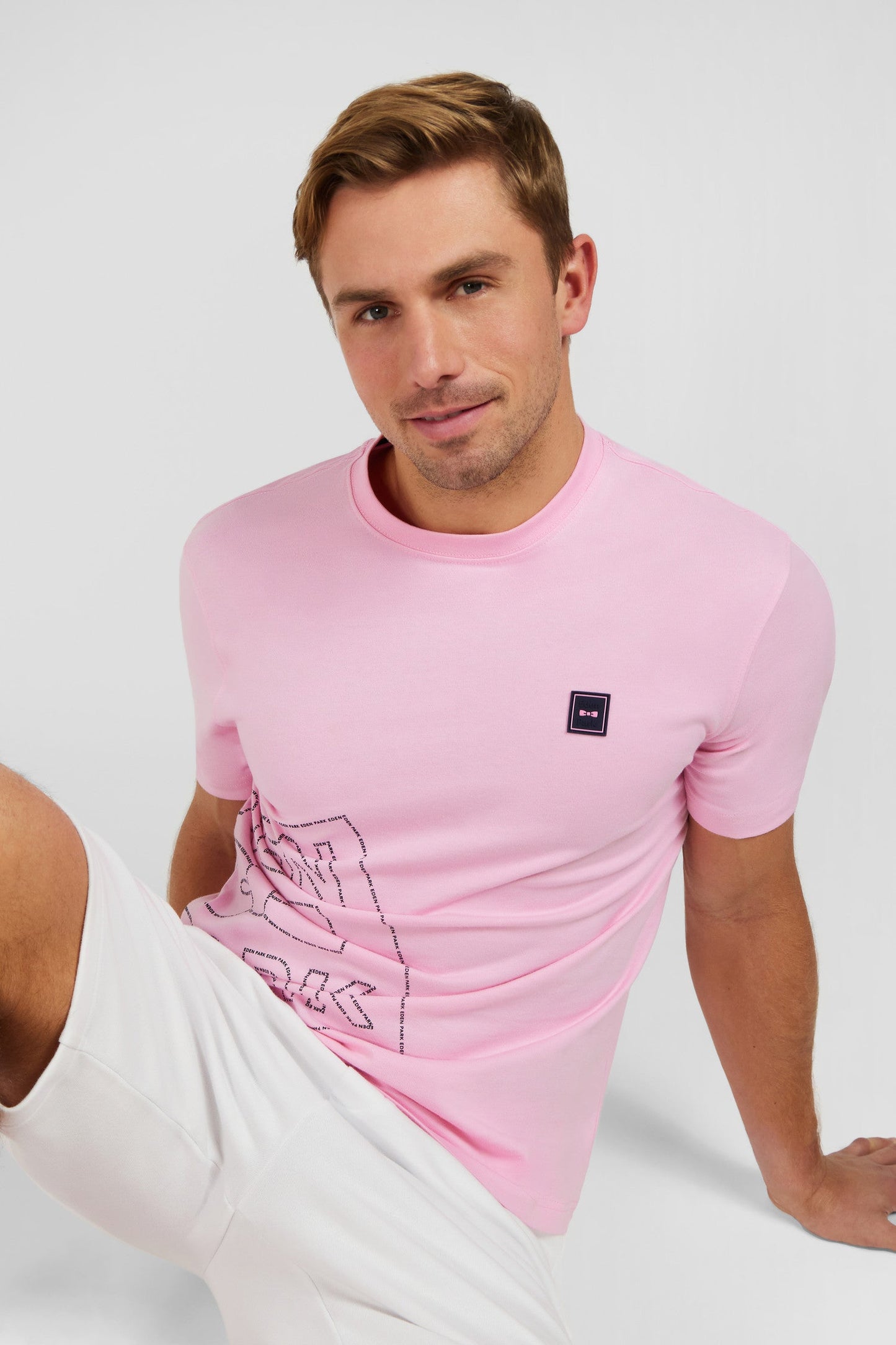 T-shirt manches courtes rose en coton sérigraphie Eden Park - Image 3