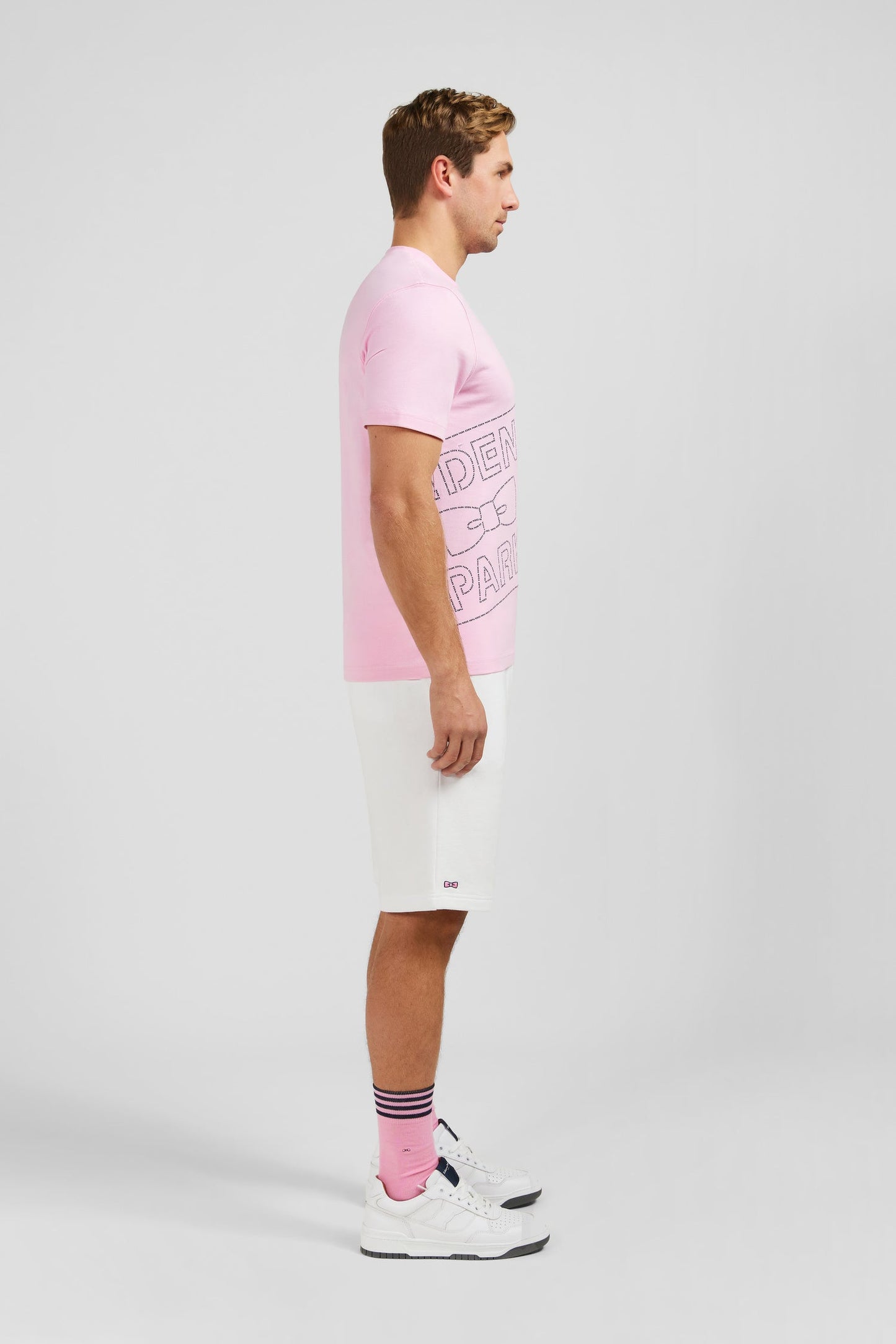T-shirt manches courtes rose en coton sérigraphie Eden Park - Image 5