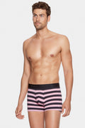 Navy and pink striped boxers in stretch cotton