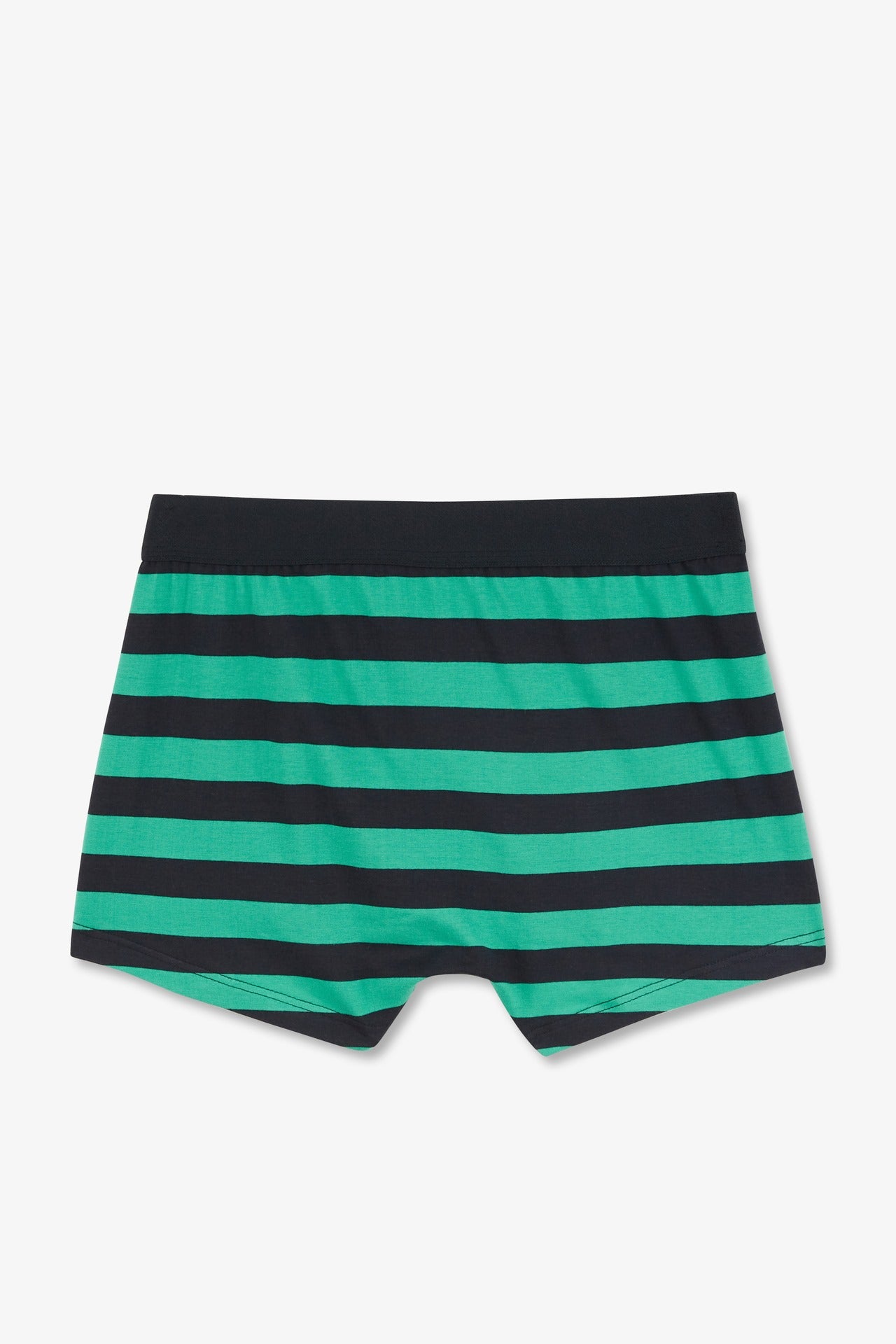 Navy and green striped boxers in stretch cotton