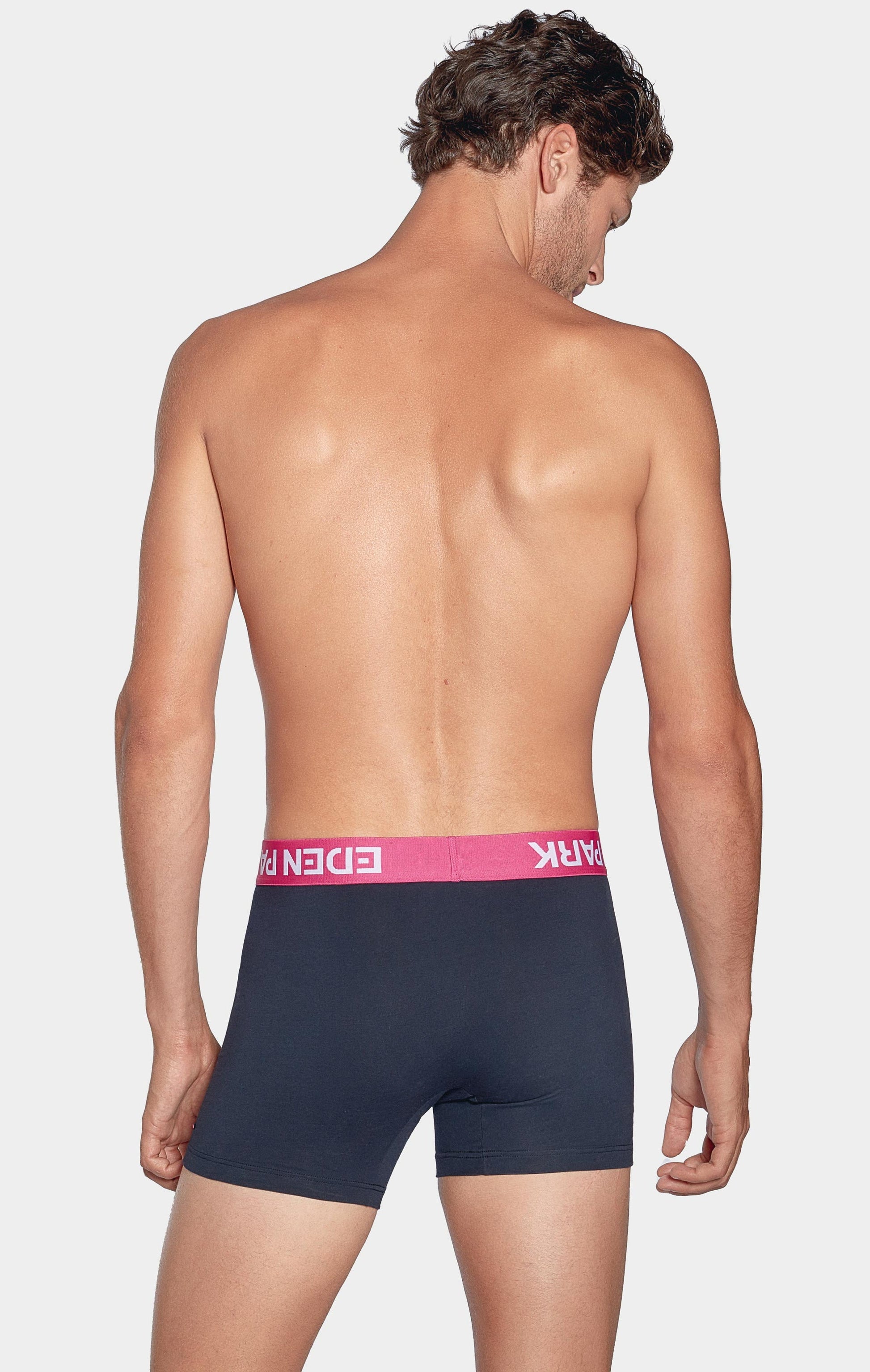 Boxer marine à ceinture élastique rose en coton stretch