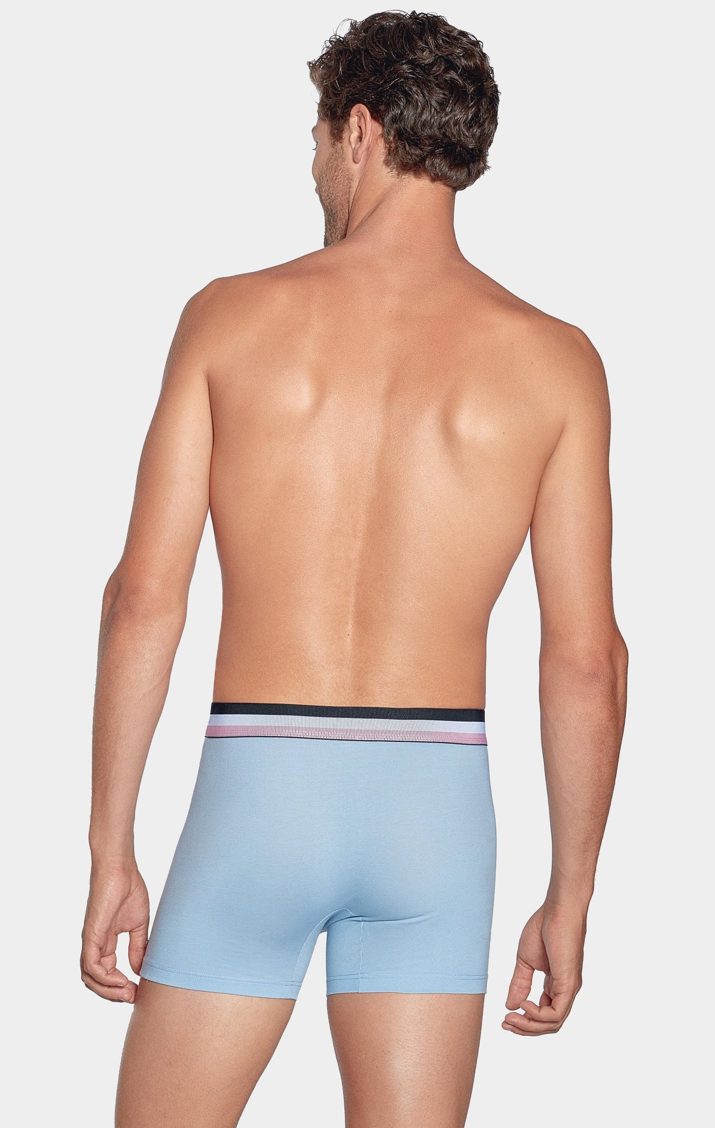 Pack of 2 sky blue and plain blue boxer shorts with contrasting waistband - Image 3