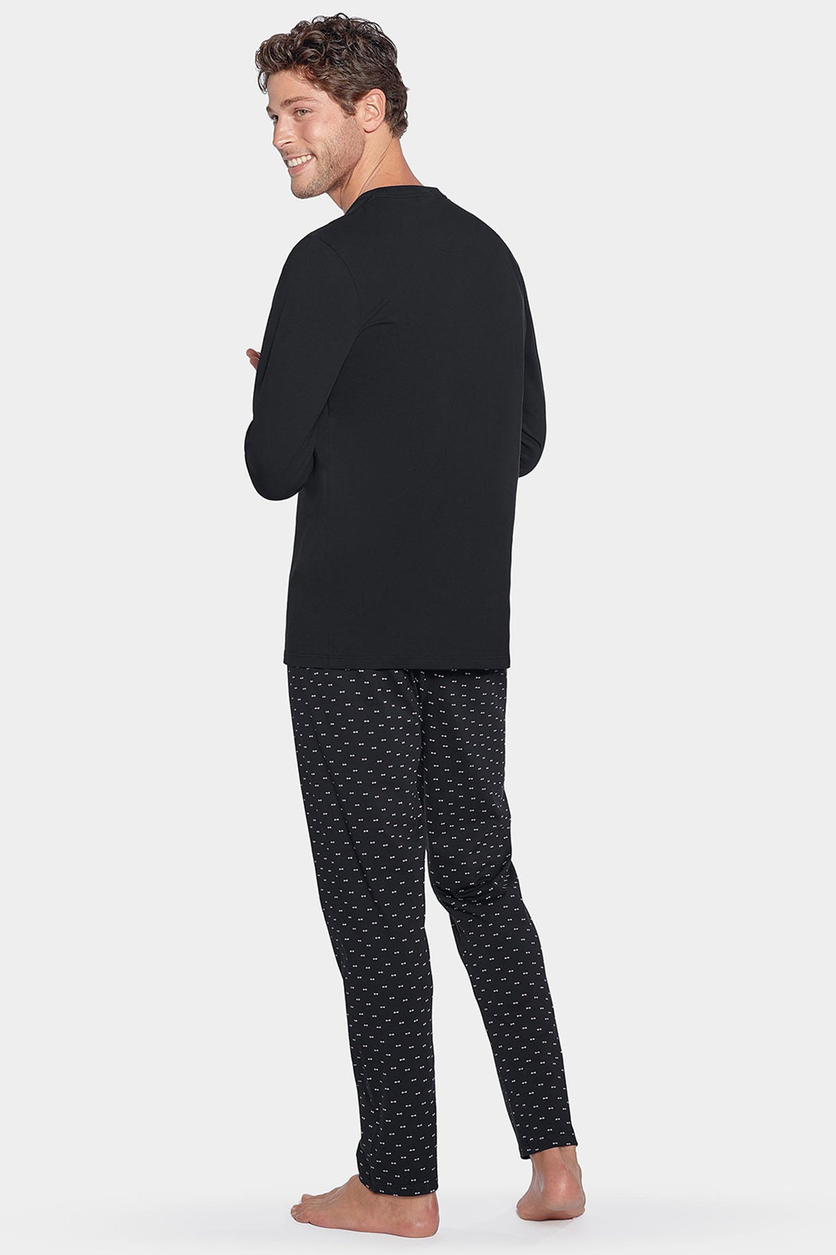 Pyjama long marine à micro motifs en jersey coton - Image 2