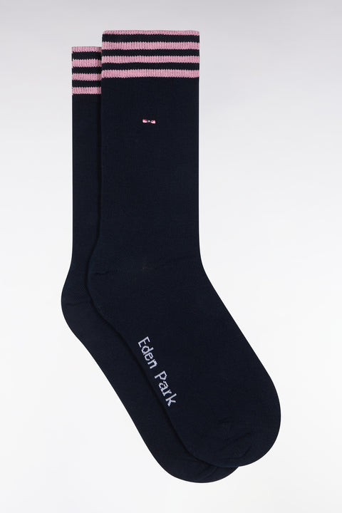 Navy stretch cotton-blend socks with full-rim trim - Image 1