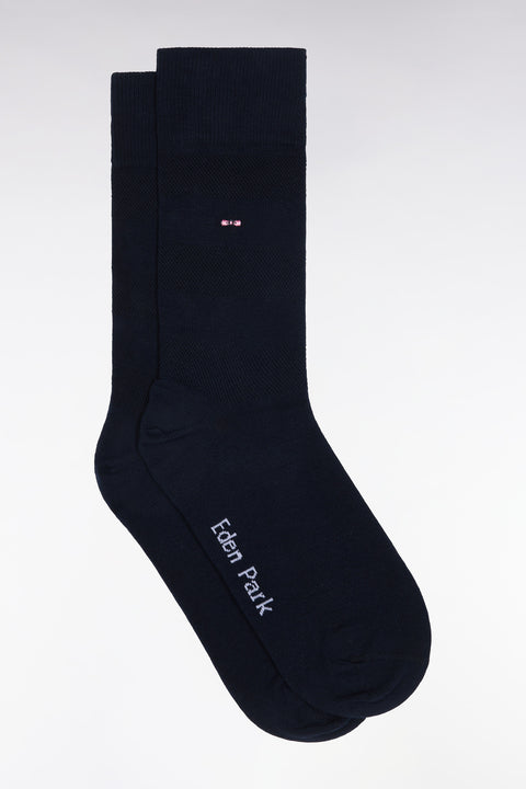 Chaussettes cerclées en coton stretch mélangé marine - Image 1