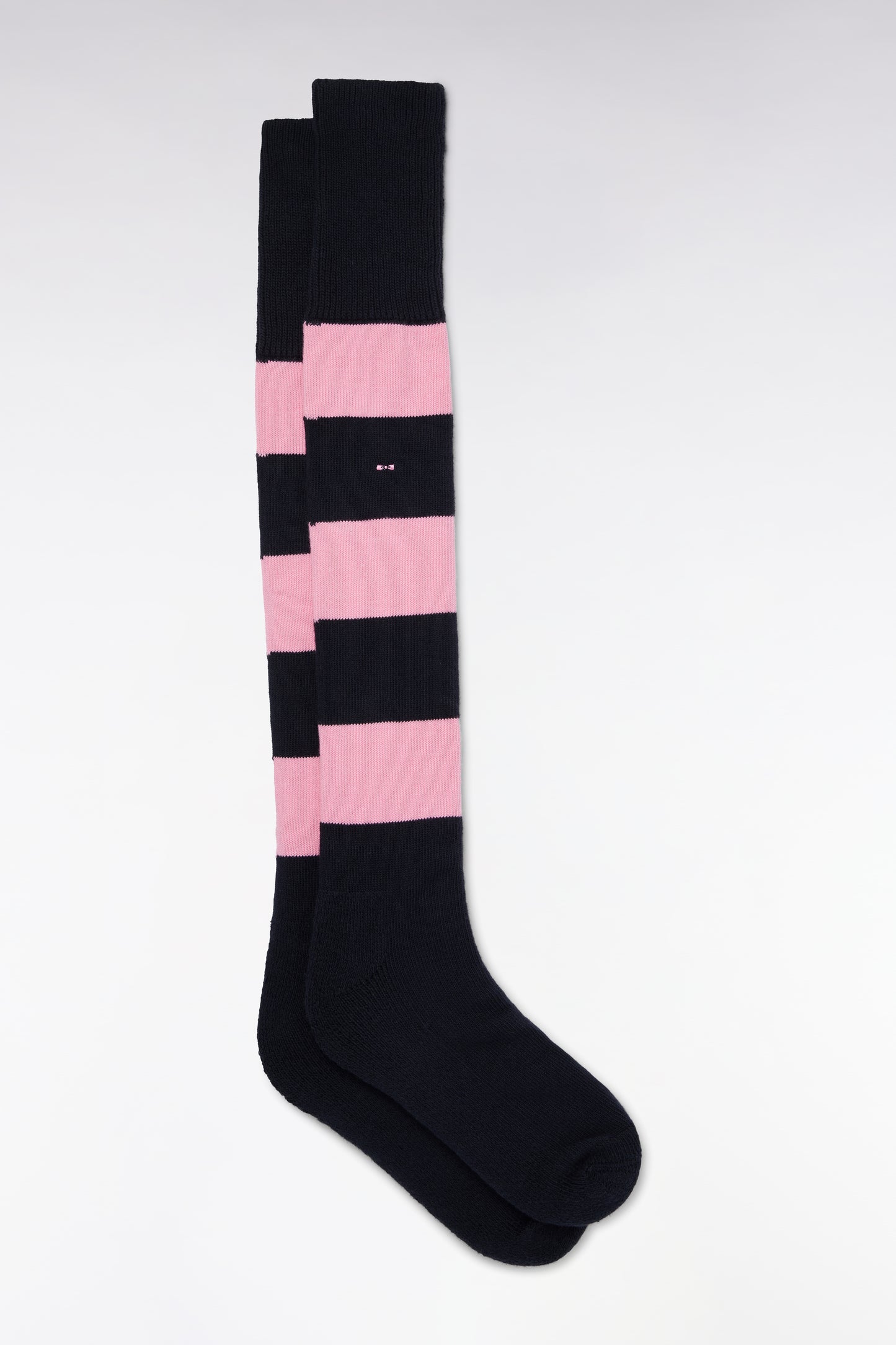 Chaussettes de rugby montantes cerclées roses et marine