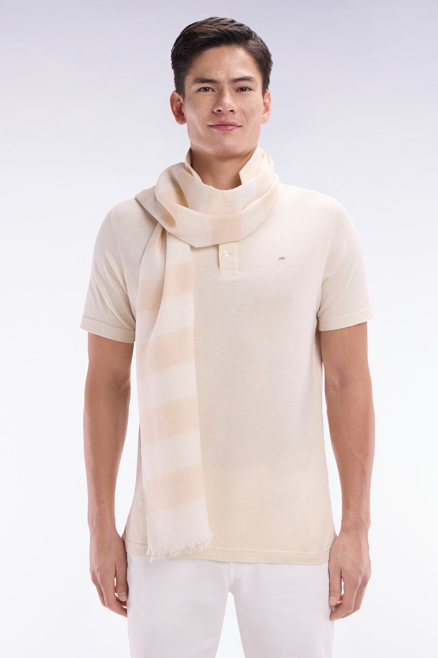 Chèche rayé en coton mélangé beige