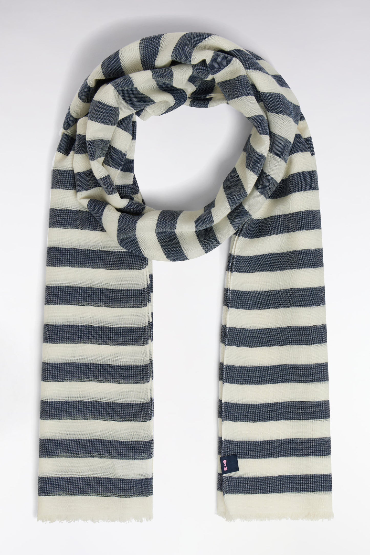 Cotton blend scarf with navy pinstripes