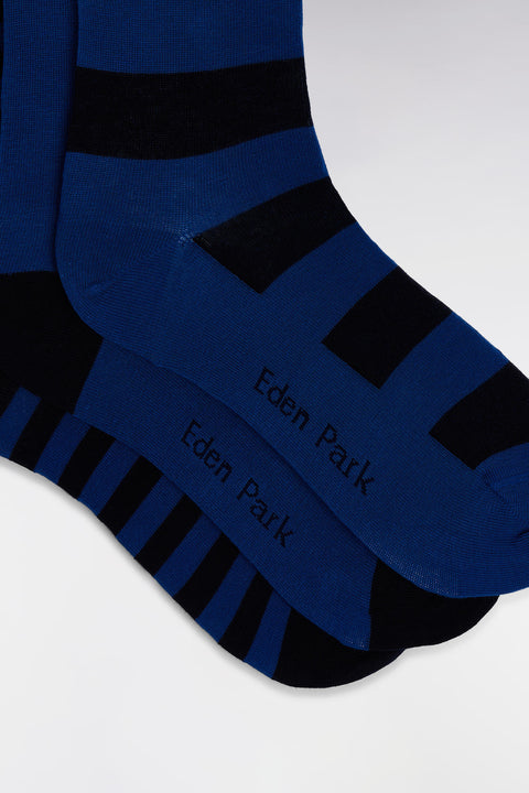Pack of 3 pairs of navy and blue full-rimmed socks in stretch cotton blend - Image 2