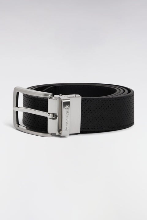 Black leather belt with two silver metal buckles - Image 1