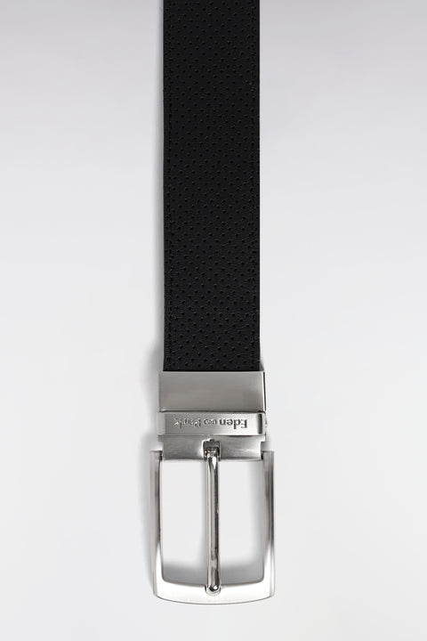 Black leather belt with two silver metal buckles - Image 2